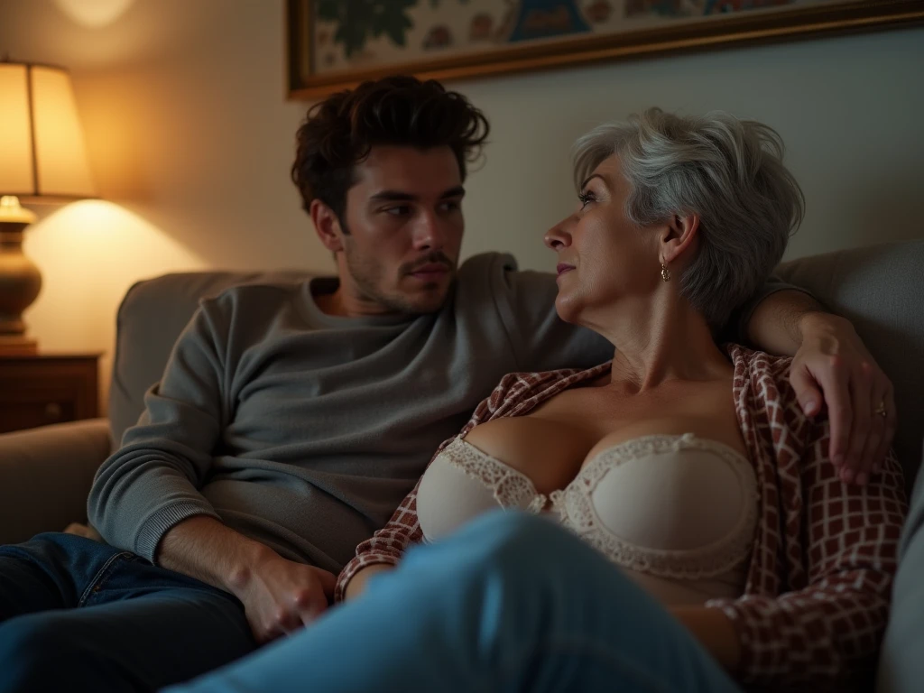 Couple having sex, woman in her 70s, man in his 20s.