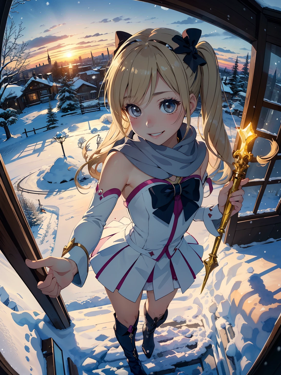 masterpiece，top quality， high image quality，( super flat ， FLAT SHADING )，glass，beautiful dark hair， fisheye lens， cute ****** young mother in training :1.25， warm scarf ，( Magical Girl，Shiny blonde gray  ，I have a magic wand in the shape of a long, thick electric vibrator in my hand:1.6， Magical Item:1.2，かわいいピンク色のレースのふわふわした  Magical Girlの衣装を着用:1.4，Fluttering skirt，  harassment，   clevis on the stone ， Magic Rim:1.2)，( Magical Girl変身セット:1.2)，(naked)，  long hair， boots，smile, smile， White Breath，fun, play， looking over the city from a winter park garden ，Snowfall，Winter Sky，Snow Scene，At dusk，Beautiful sunset ，Wide angle， bright color，watercolor,   Ghibli style，Strong winds，Girl Temptation， girl  &#39;Lure，