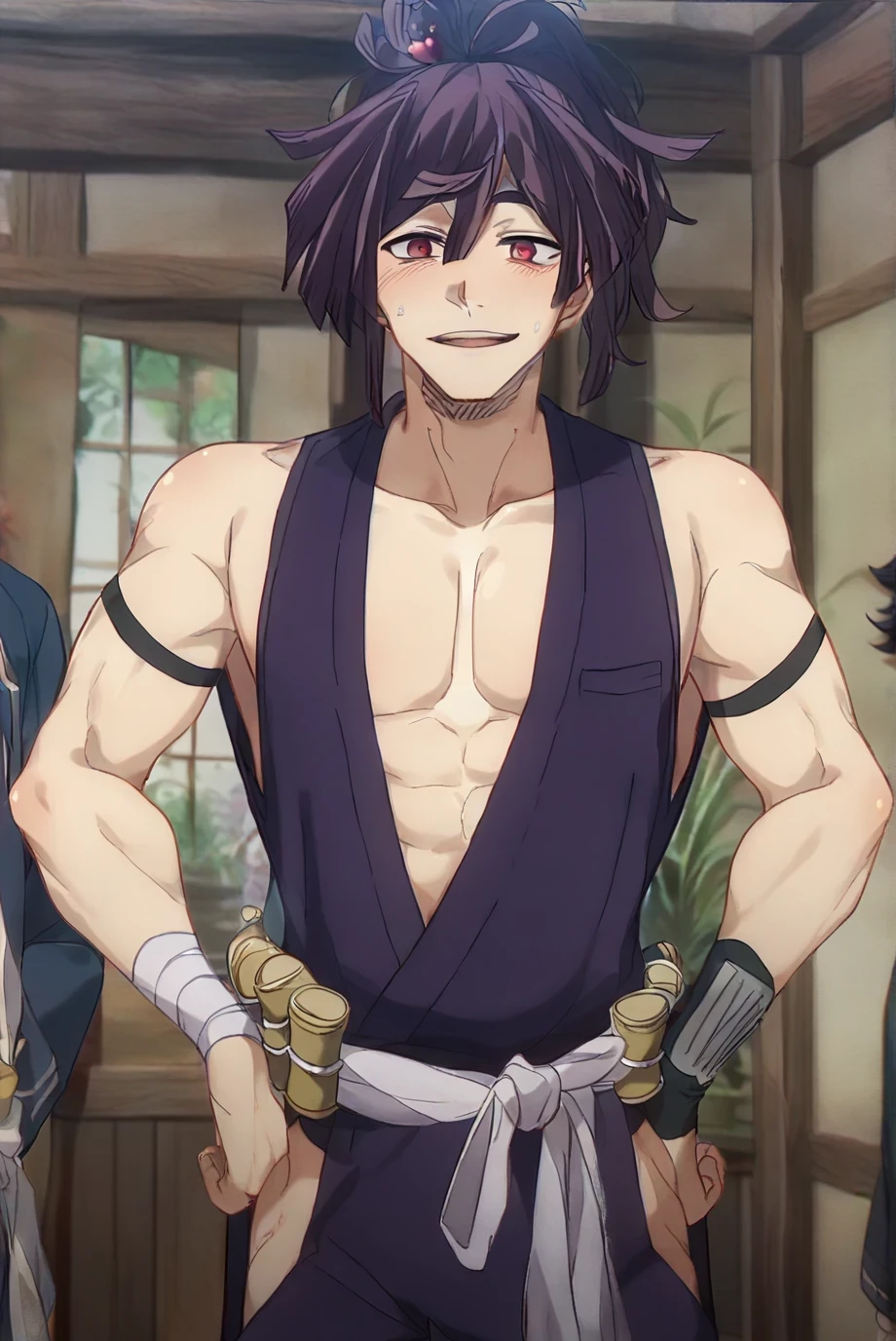 A middle-aged man is standing in a Japanese-style room, tied up with a rope behind his back, crying in disgust. He is wearing a blazer and a floral bra and floral underwear.ｐPantyhose nipples are erect, black hair short bob, small breasts, light pubic hair girl&#39;s chest is groped、From head to ankle