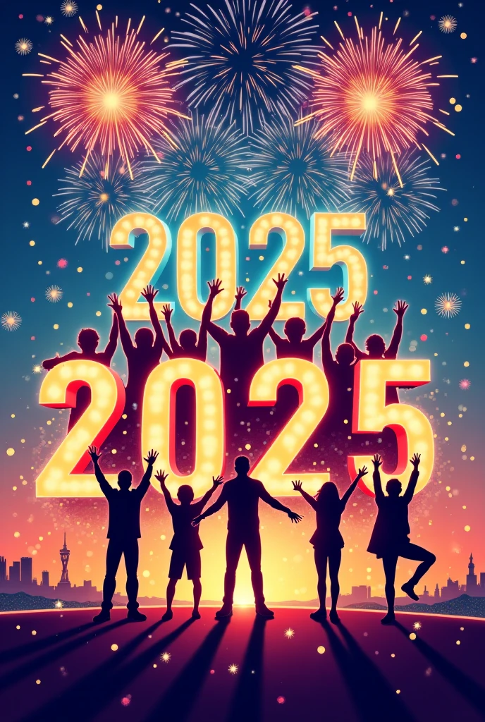 happy New year text 2025 concept drawn people illustration simple flat design