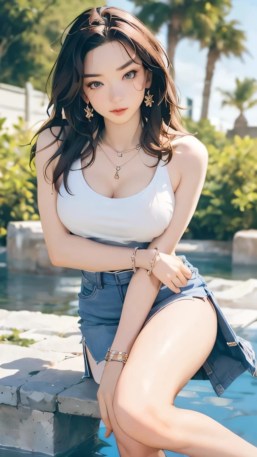 photoactual,actual, Alone, photoactual, Best quality, 超高分辨率, 1 girl,eBlue eyes,Shawl hair, Wearing a vest skirt, Desert background,A breeze blows across the desert , 1 girl,, The beautiful, tmasterpiece, Best quality, Extremely detailed face, perfect litthing, 1 girl, Alone,, , Best quality, 超高分辨率, photoactual,, ultra - detailed,, tmasterpiece, Best quality, , nancy 1,