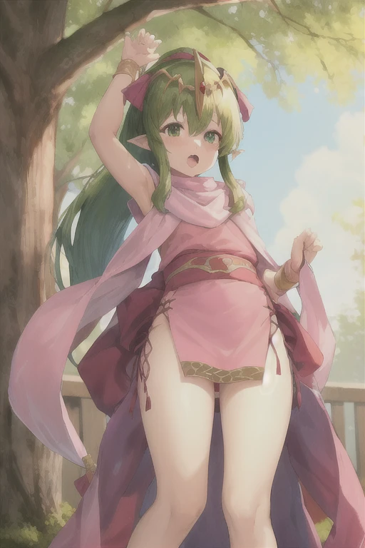  ((naked)), Chubby,very small in height, ((many tears)),cowgirl position, squatting, ((spread legs)),((pointy ears)),((elves)),in forest,(1girl),((low angle)),(((masturbating)))