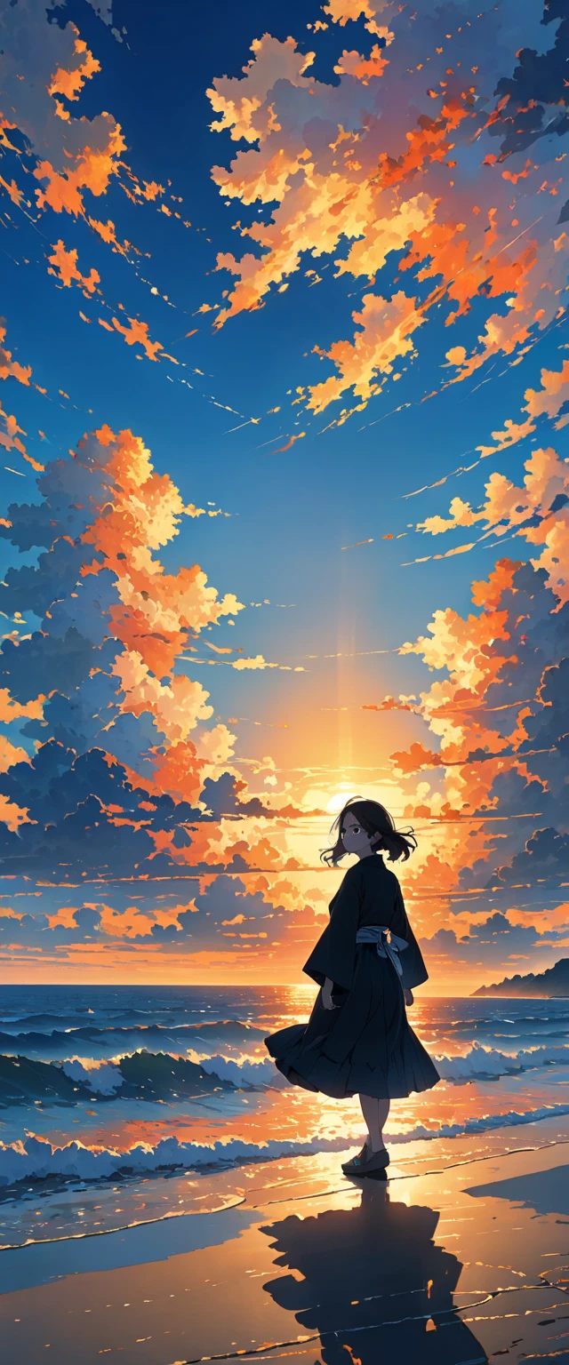 この画像teeth is、     It depicts the silhouette of a girl standing against a beautiful sunset.。.    light      ,      horizon    、    dark black      ,  teeth、 . その人teeth、 この画像teeth 。,      As it approaches the  horizon   、  ,    、  from    {x} deep electric blue as it rises close to the     horizon     {x}   Dark Silhouette    .    Kotini's father moving in the middle of an owl under guard    ，この人物teeth片腕を伸ばしているように見えます., おそらくそれteeth&#39;      As it approaches the horizon  、   、  その周囲は  horizon  に近づくにつれて濃い赤 、  light     .  画像の全体的な雰囲気teeth穏やかで魔法のようなものです ..