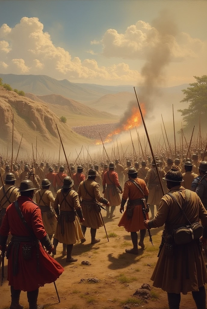 In an epic scene, an ancient Chinese general stood alone against thousands of enemy soldiers, fighting fiercely in a battlefield of blood and fire.
Wearing a magnificent silk robe and wielding an ancient long sword, the general remained calm and focused as he faced the oncoming army. With each swing of his sword, blood sprayed and enemies fell.
The war raged on around him, with explosions, fires, and sparks flying in all directions. But the general remained undaunted, charging forward and cutting down every enemy in his path.
As he fought, the bodies of his enemies piled up around him, but he remained untouched, his figure growing larger and more majestic with each passing moment.
Finally, after defeating the entire army alone, the general stood victorious, his sword still raised high. His bravery and triumph filled the battlefield with a sense of solemn grandeur.
hdr, (photorealism, masterpiece quality, best quality),