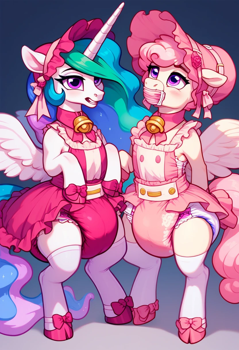 full body, duo girls, 2 mlsn, pink fur, bob cut,pink hair, blue eyes, hat, coat, juicy vagina, leaking cum, open vagina, NSFW, open legs, small nipples, thick ass, moaning, licking eachother vagina