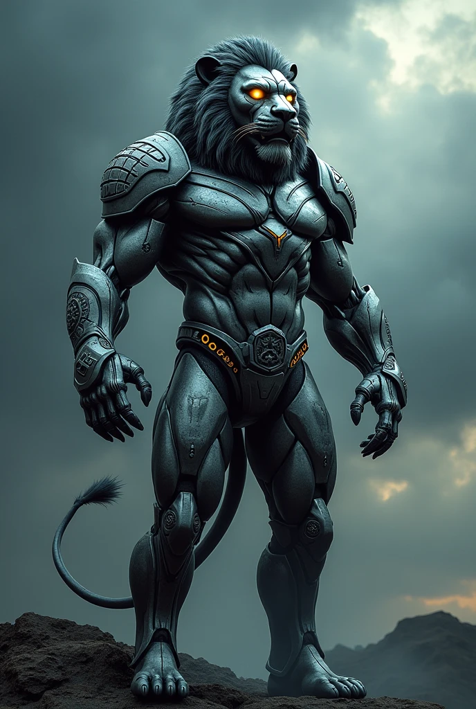 Giant Black Lion with muscular body utra realistic eyes and paws Black lion utra realistic.