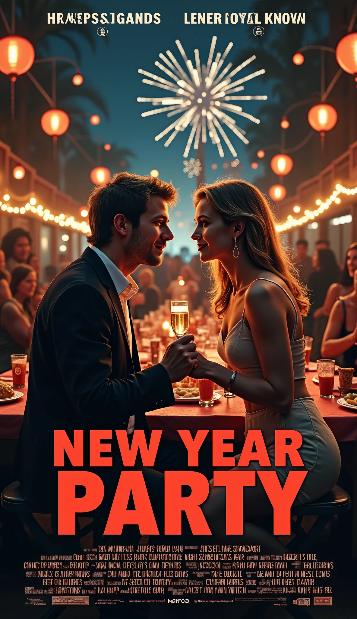 (masterpiece:1.2,EXCEPTIONAL QUALITY  ,Mirror Finish ,  Cinematic Experience That Made America Laugh , best illustration), Super high resolution,  super detailed  ,8k,16k, wallpaper,( New Year Party ),( New Year Party を題材にしたコメディ映画のポスター:2.0),(さえない人見知りの男性が一人で New Year Party 参加して徐々 where he opens his heart and marries a woman he met ),(Artistic),(Movie title"New Year Party 2025" Draw the text:2.0),( simple design :2.0),(Heartful romantic comedy movie ),(Big feature film ),(America laughed :2.0)