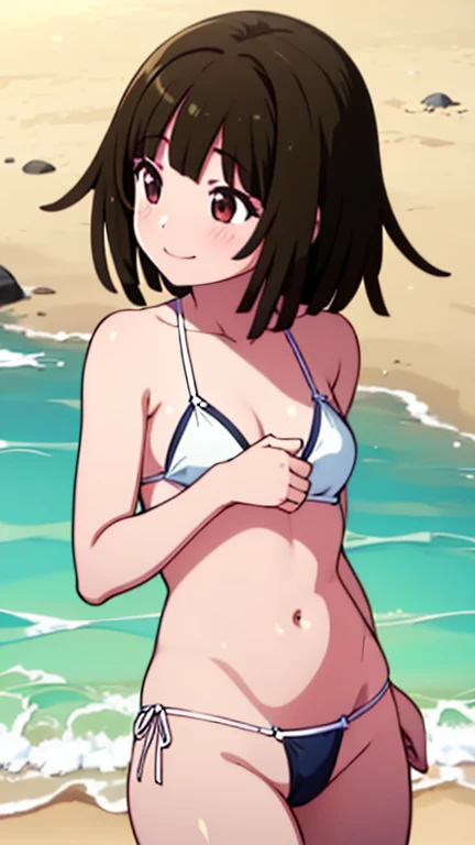 score 9, score 8 up, score 7 up,source_anime,
1girl,,cute,(12yo:1.2), brown hair, bob cut, brown eyes,(flat chest:1.3),solo,
(surprised:1.2), shy,blush,
beach,dark blue swimming trunks,,grin,white hoodie, no bra,beach volleyball,open clothes,(puffy nipples:1.2), covering nipples