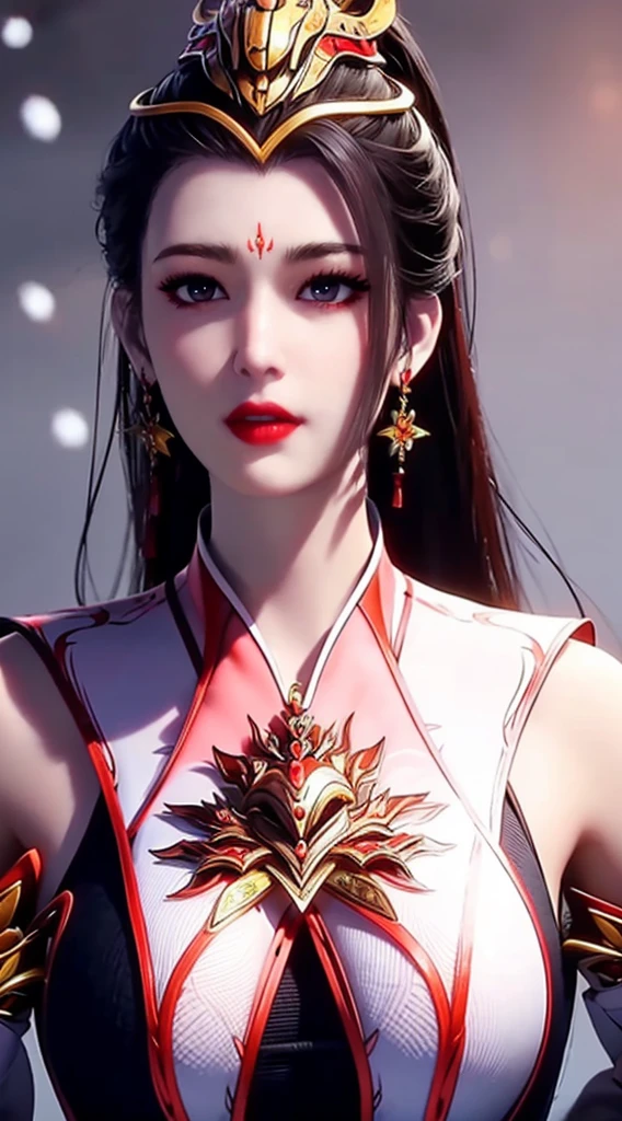 "1 beautiful girl wearing traditional costume, long thin red and white silk dress meticulously sewn, low-cut shirt, low slit, long black hair and bangs, most detailed and beautiful hair jewelry, mold most beautiful and flawless face, ((black eye pupils:0.8)), very beautiful eyes, big round eyes, ((brown eyes:1.1)), beautiful and detailed makeup eyelashes, nose tall, earrings, small red lips, rosy face, clean face, flawless beautiful face, smooth white skin, ((large breasts: 0.9)), Blums breasts, ((chest big and super round: 0.9)), ((super tight breasts: 1.2)), ((breast augmentation: 0.8)), beautiful breasts, slim and petite body, ((thin waist: 0, 9)), upper body of a beautiful girl, sexy girl, fishnet stockings color coordinated according to outfit, 8k photo, super high quality, surreal, 10x super pixels, realistic photo, dark studio, background bright, two-tone light, (high detail skin: 1.2), 8k uhd, soft light, high quality, volumetric light, realistic, High resolution photo, light, best photo, quality 4k, 8k, smooth and sharp, increased pixels by 10 times, super graphics, most realistic graphics, (((Snowfall background: 1.6))), 1 girl, alone, solo, ((portrait direct:1.2)), Extremely sharp, super realistic images."