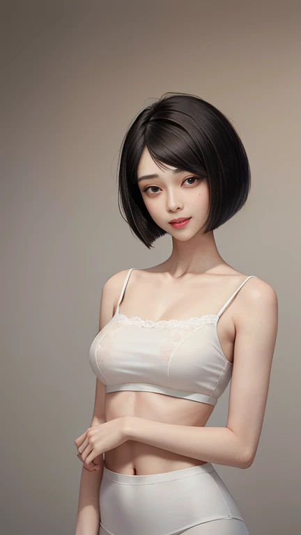 Skinny Japanese woman, Dressed, small head, cute face, detailed face, detailed eyes, (photographrealistic:1.4), (Hyper realistic:1.4), (Realistic:1.3), (Smoother lighting:1.05), (increase cinematic lighting quality:0.9), 32K, 1girl in, 30-years old, Realistic lighting, Backlighting, Light on Face, raytrace, (Brightening light:1.2), (Increase quality:1.4), (Top quality real texture skins:1.4), Black underwear, a necklace, Very thin waist, slender legs, (Increase body line mood:1.1), (Increase the beauty of skin texture:1.1)