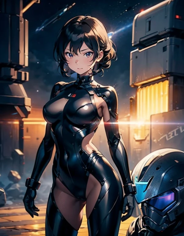 The woman's body is defined by thick thighs and cybernetic body parts, Short underwear, Whole and sample breasts
