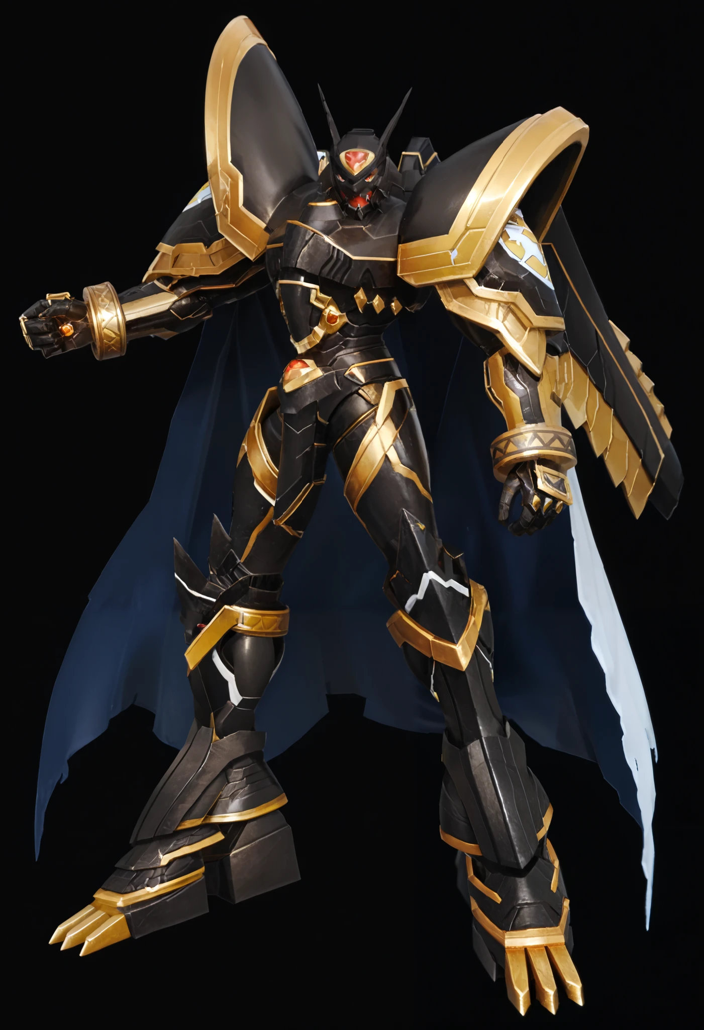 score_9,rating_safe,source_anime, full body, dynamic pose, cyberspace, virtual realm, solo, alphamon, cape