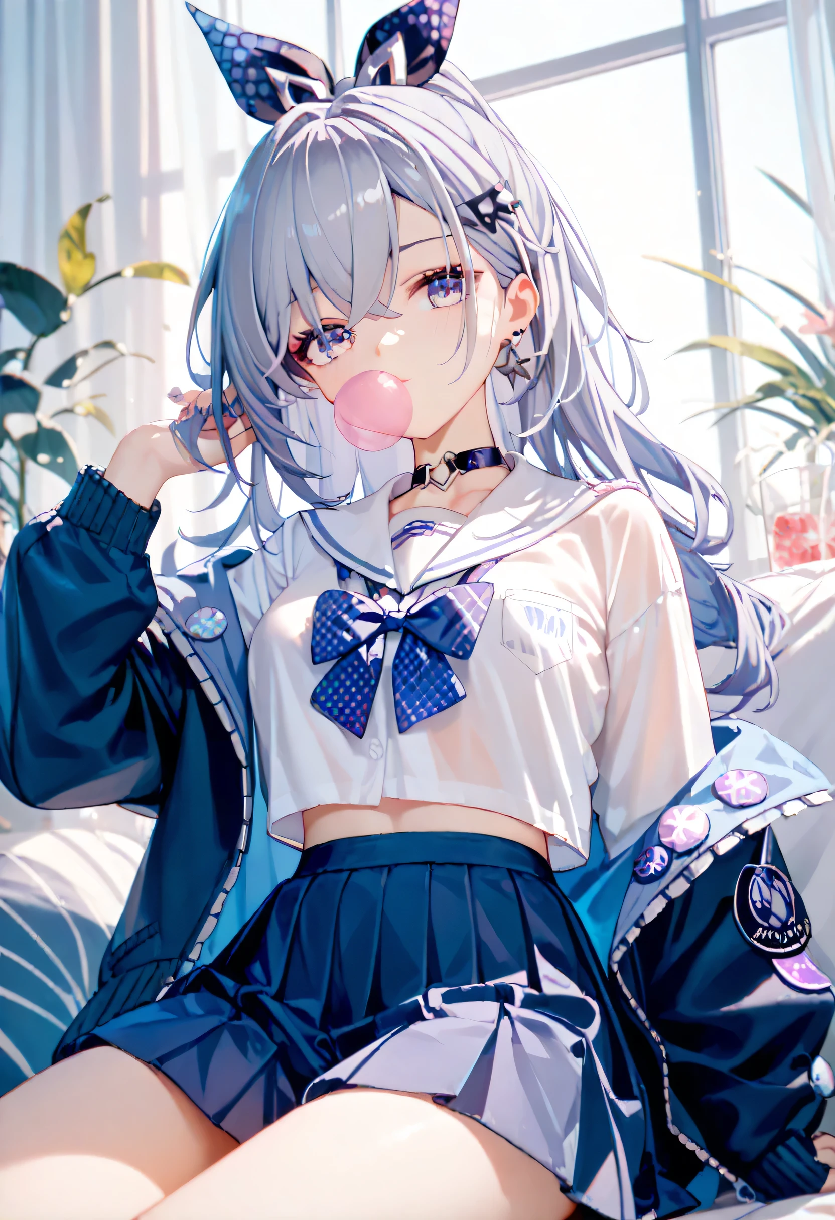 Silver Wolf, honkai star rail, school uniform,  Bubble Gum 