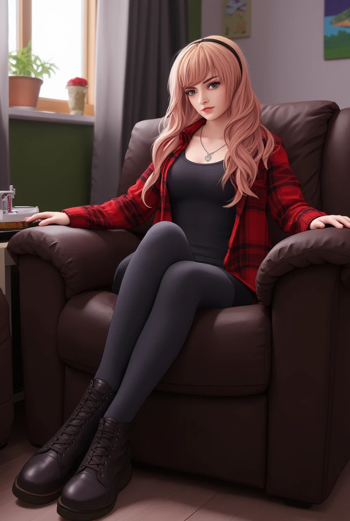 score_9, score_8_up, score_7_up, (best quality,high quality,), living room, 1girl, sitting in couch, tight tank top, leggings, flannel shirt,long hair,,realistic, real.
