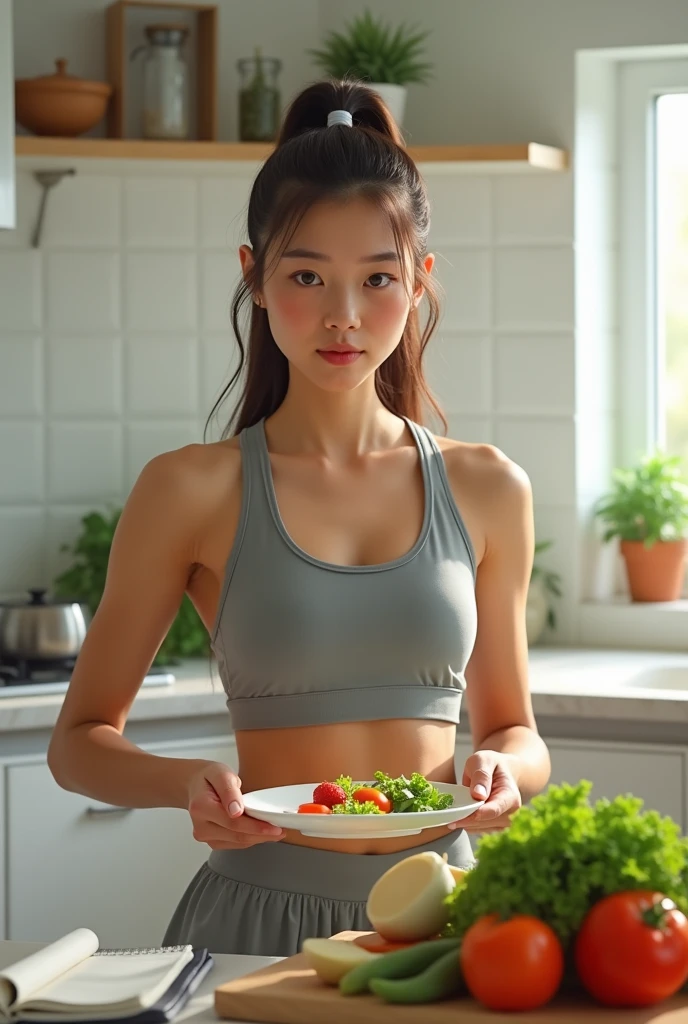 One girl, woman, masterpiece, Highest quality, Highest quality, Cinema Lighting, (Volumetric lighting), Very detailed CG unity 8k wallpaper, Concentrated, 8k wallpaper, Very detailed, Ultra-realistic, Realistic, Sharp focus, Absurd, (High resolution:1.2), (High Contrast), photograph, Detailed and complex, Instagram, Portraiture, Very detailed, Digital Painting, Art Station, Concept Art, Smooth, Sharp focus, figure, Cinema Lighting, (Big natural tits), Black short skirt, Judging the beholder, ((Medium Shoulder)), (skinny), (Slender body), (((Height: 166cm))), (high quality skins:1.4, Realistic human body structure), (Wearing a knit tank top, Shorts,Cleavage), ((Long Shot View:1.8))