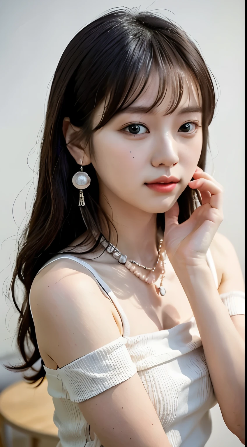 20 year old korean girl, Korean Idol Pop Stars, beautifull face, beautidful eyes, face light(natta:1.1),(Extremely detailed CG unity 8k wallpaper), (Masterpiece), (Best Quality), (Ultra-detailed), (HDR:1.4), Longhaire, off_shoulder, see -through, booty_Shorts,(side_Slit:0.6), Glamour, bulky_pectorals, Viewer's Gaze, Full Body Shot, perfect body proportions, perfect hand, perfect fingers, Professional Shading, skiny,Seductive Face, frontal view, Wit Studio Indirect Lighting,Amazing drawn pictures,Best Illustration Performance, Masterpiece, adorable face,pearls,bright,incandescent,White skin,natta_vista_Background with,charming.,sunshine,Face to face,blushing,aqua_Earrings,necklaces,glove,Real Hands,enhance,DetailPace,DetailEyes