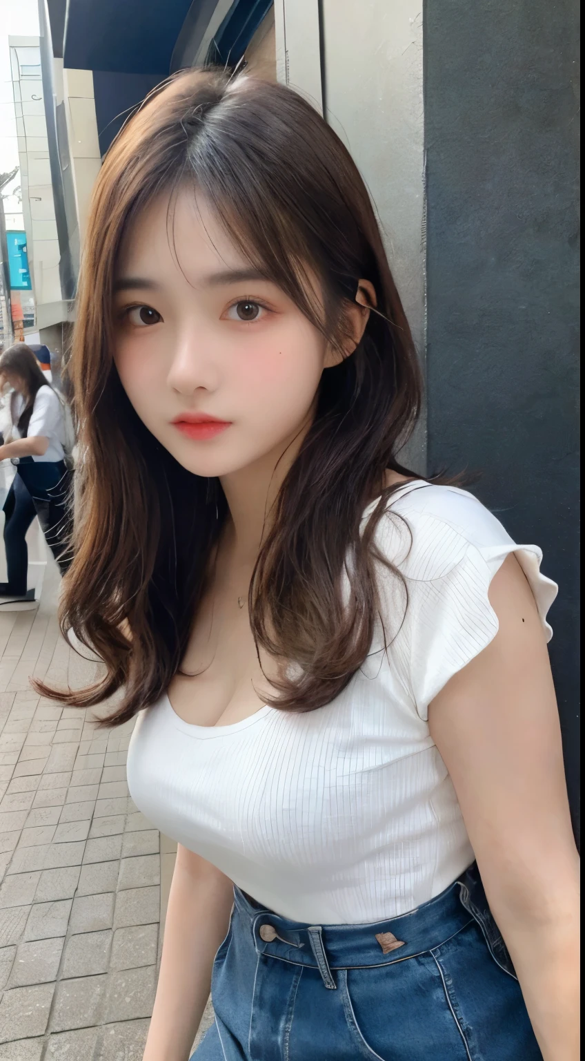 finely detail, hight resolution, high quality、Perfect dynamic composition, Beautiful detailed eyes, Medium Hair, Colossal  、Natural Color Lip, full bodyesbian、 1 woman 、a hibuya、college aged