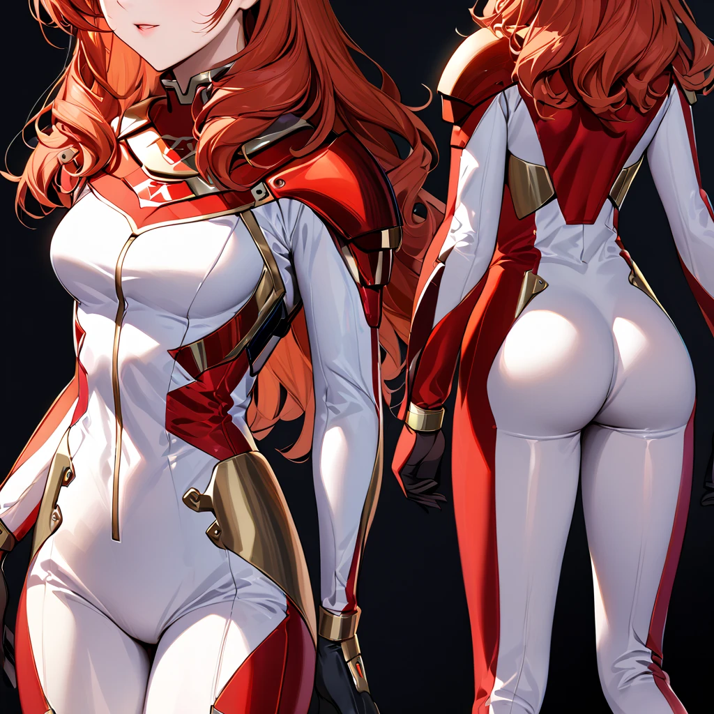 (( top quality )), ((masterpiece)), ( Details), （perfect face）、Red-haired Celica is wearing a full body suit number suit