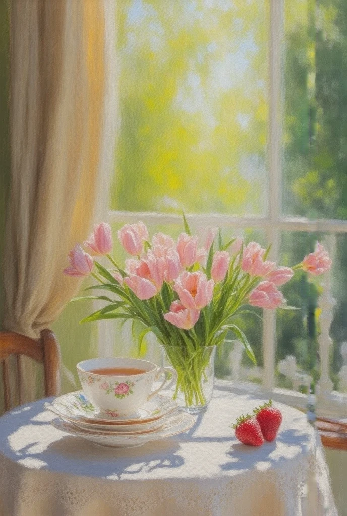 painting of a table with a you can, you can, There's also a cup of tea on it  ,  康斯坦丁·韦斯特奇洛夫的Impressionism画作, tumblr, 美国Impressionism, Early summer morning, Early summer morning light, Summer environment,  Andrey Godiev , Impressionism,  bright morning light ,  Romantic painting , At sunrise,  Vitaly Bugarov , Summer Night