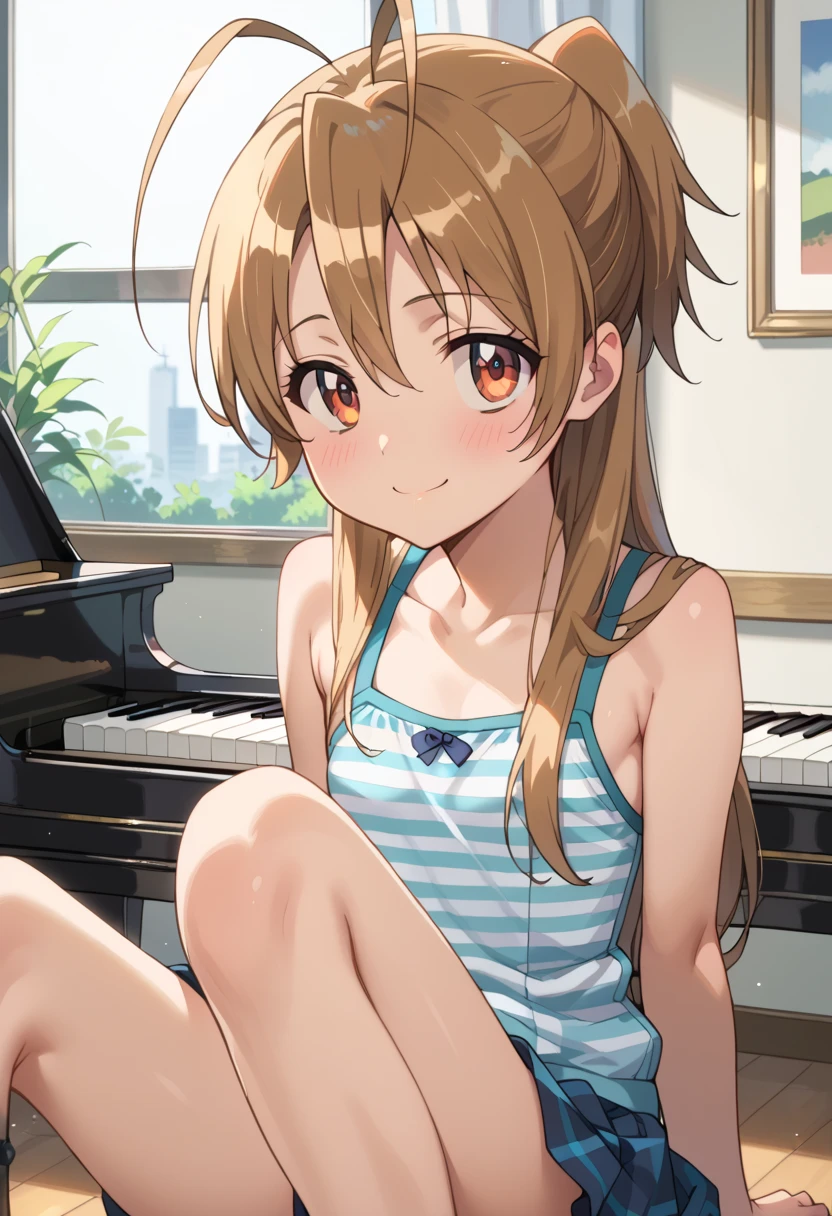 (( top quality)), ((masterpiece)), (be familiar with),  perfect face, indoor, bedroom, looking at the viewer,
One woman, I was,
 open mouth,  ecstatic expression beside the piano, blush, smile,
 small ,  flat chested, Young girl, Lori,  ****,  girl,
 long hair,  twin bun hair ,
Leg spread,