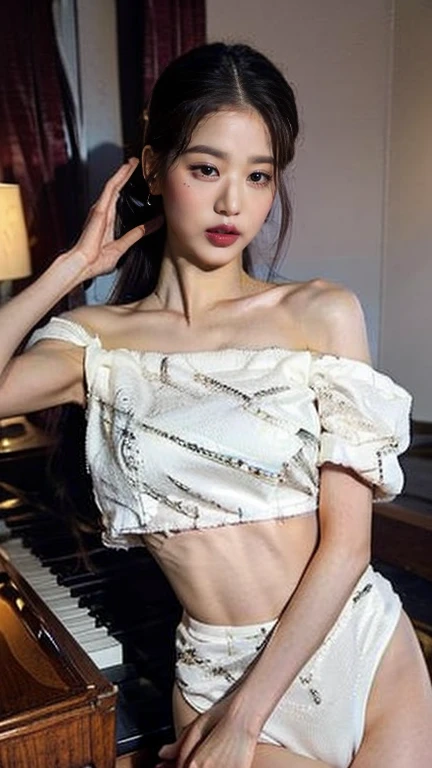 (Original: 1.2), (Photo Realism: 1.4), (Clarity: 1.4), (Female), 16 years old, ((Height: 1.7))), ((Body fat ratio: 10.0)), (Breasts: 2.0), (Areola: 2), (Abs: 0.7), (Buttocks: 2.4), (Pale skin, thin skin, seductive expressions, double eyelids, jelly textured lips, glowing lips, cherry small mouth, small upturned lips, (((Flawless skin texture))), real pores, textured skin, (jewelry with diamond stone), (dynamic hair, high ponytail hairstyle, beautiful hairpins, layered hair, wet hair, loose hair, wet skin texture), sweat dripping all over the body, shiny and shiny skin, glowing skin, radiant, ((((eyes looking at the lens)))), high-quality details, cinematic lighting, (((backlight))), ((soft light)), ((at ten o'clock in the evening))), ridiculous, incredibly ridiculous, huge file size, super detailed, high resolution, very detailed, very detailed, very detailed, CG, Unity, 8k wallpaper, amazing, fine details, masterpiece, cinematic lighting, (((1/3 facing the camera)), ((seen from below)))), (half))), (no panties))), (no pants)))), (no socks))), (no skirt))), (no shoes))), (barefoot))), (((dynamic pose)))), (sleeping position)))), (half))), (leg raise))), ( (((Split legs))),(Greek feet),((Cameltoe))),((Correct anatomy)),((Wearing a suspender with lace and mesh panels)))),(((Soaked))),((Diamond pendants, necklaces, waist chains, stud earrings, bracelets, anklets)),(By the pool, a cocktail party is being held))),(((Sweaty all over))), empty wine glasses, fine snacks, cakes, chocolates, donuts, drunkenness