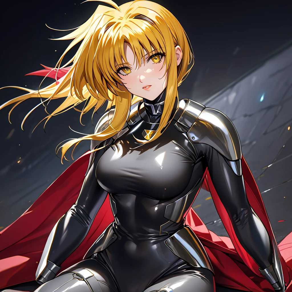 (( top quality )), ((masterpiece)), ( Details), （perfect face）、Blonde fighter Fate Testarossa wears a full-body number suit