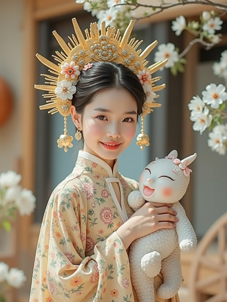 Delicious mooncakes，cinematic ligh，professional photoshooting，The little rabbit holds a mooncake and looks at the moon，studio context，advertisement photography，Complicated details，Hyper-detailing，Ultra photo realsisim，8K  UHD，Place on a blue and white porcelain plate，closeup cleavage，