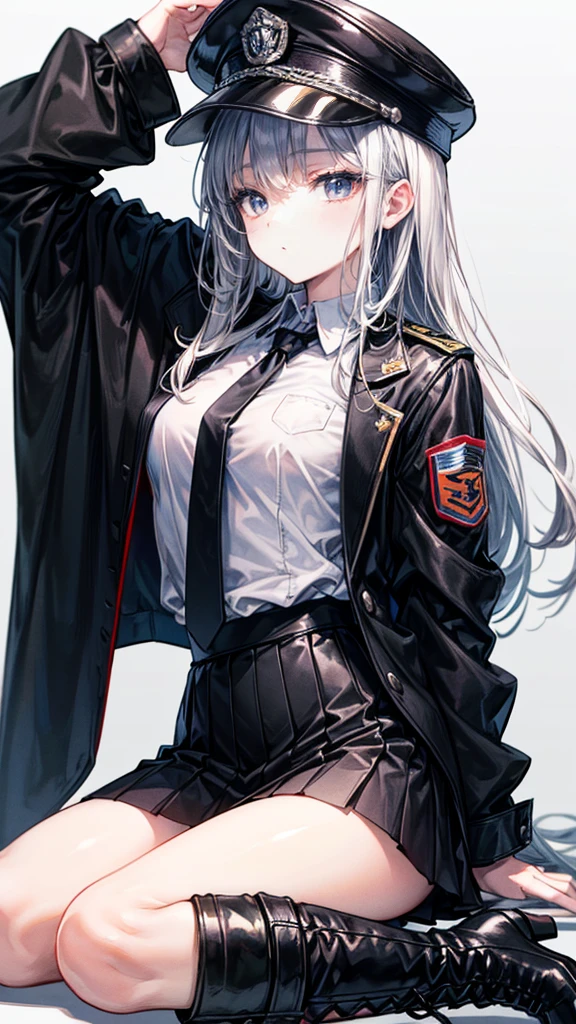 Mami loba cabello gris plateado con pechos muy grandes y enormes con uniforme colegiala piel morena muy hermosa y muy detallada