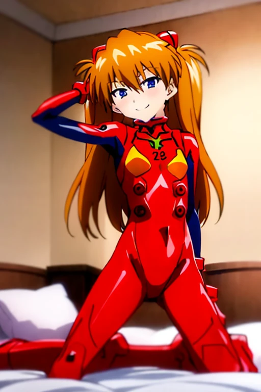 (( top quality )), ((masterpiece)), (be familiar with), perfect face, indoor, bedroom,  Watching Viewers ,
One woman,  Soryu Asuka Langley ,
開いた口,  ecstatic expression beside the piano, blush, smile,
 small tits,  flat chest, Young girl, Lori,  s,  girl,
 long hair,  twin tails,
Leg spread,