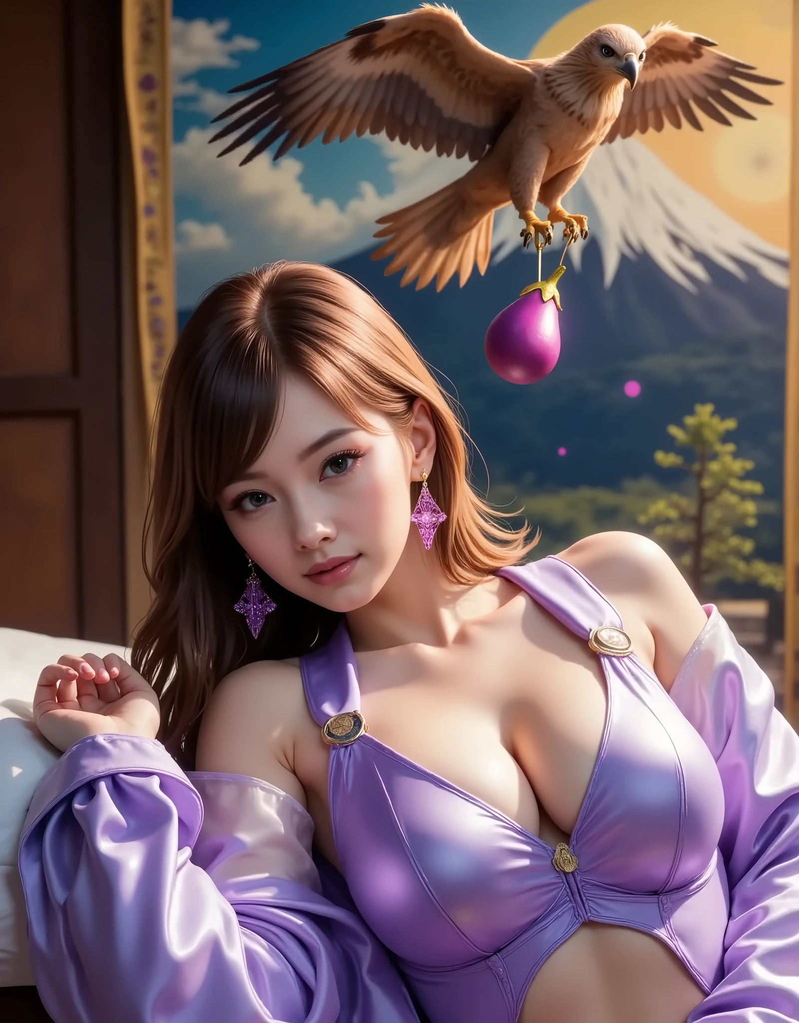 Jaina Proudmoore ,  sexy ,  But、 wearing her magic clothes .  lying flat on the bed .  sleeping girl, Picture of a body pillow .  Is magic , tapestry wallpaper of '(A picture of a hawk holding an eggplant flying over Mt. Fujit)',