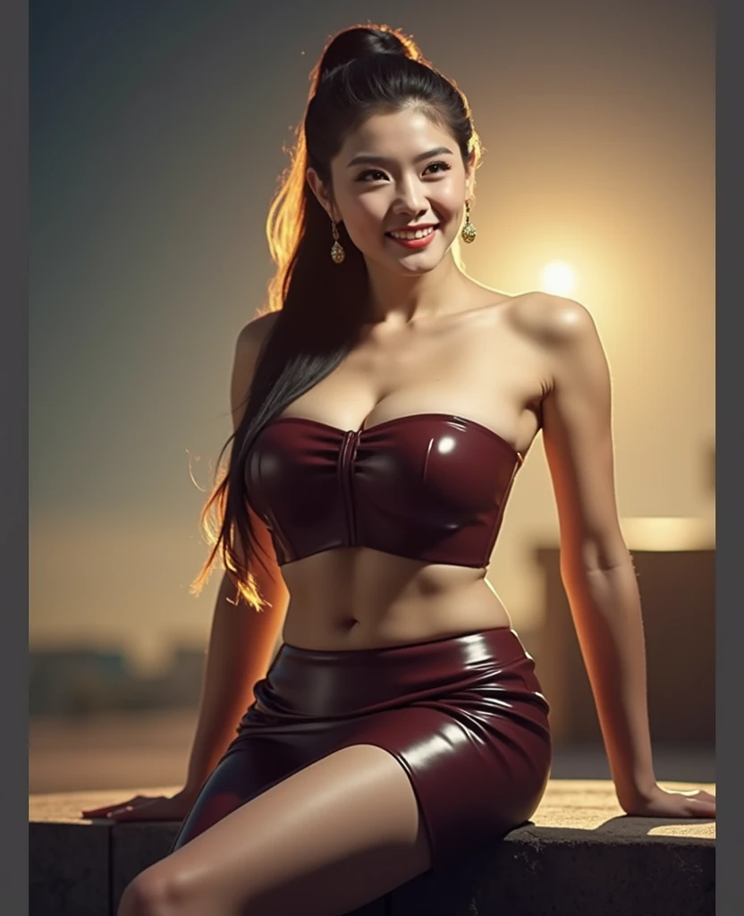 8k, masterpiece, RAW photo, best quality, photorealistic, extremely detailed CG unity 8k wallpaper, Depth of field, Cinematic Light, Lens Flare, Ray tracing, (extremely beautiful face, beautiful lips, beautiful eyes), intricate detail face, ((ultra detailed skin)), ((1girl:1.9)), ((alone:1.9)), (walking-pose:1.6), ((17years old)), (big smile;1.2), (beautiful and aesthetic:1.2), deep shadow, (sharp focus), [(((Emilicia-Gomez:1.9)))], pretty girl, (very slim slender fit-muscled body:1.9), (((Fashionista-style fashion:1.9))), (((stylish ((red:1.5)) clothes))), (((dark-abstract background:1.9))), (shiny skin), clear eyes, (pale skin), ((whole-body-view:1.9)), ((full-body:1.9, cinematic shot)), soft lighting, (flowing dark-black hair), (looking at viewer:1.8),  ((beautiful legs:1.2)), cleavage breasts, (large breasts:1.4), highly detailed, ultra realistic, extremely detailed and realistic ((red:1.5)) clothes.