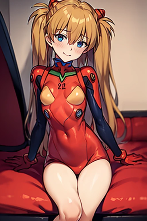 (( top quality )), ((masterpiece)), (be familiar with), perfect face, indoor, bedroom,  Watching Viewers ,
One woman,  Soryu Asuka Langley ,
開いた口,  ecstatic expression beside the piano, blush, smile,
 small tits,  flat chest, Young girl, Lori,  s,  girl,
 long hair,  twin tails,
Leg spread,