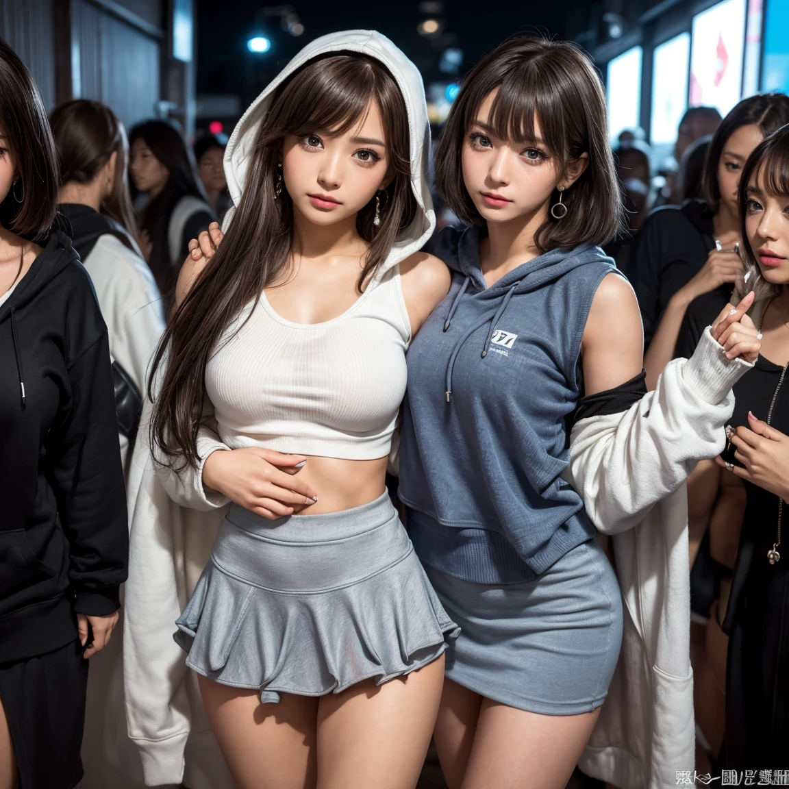 (Bare breast: 0.2) Top Quality, Ultra High Resolution, (Photorealistic: 1.4), (Green Long Hair: 1.3), (Azure Lane\), 1 Girl, (Kpop Idol), NSFW, Slender Body, Beholder, Cute, Fine Face, Contrapposto, Smooth Skin, Anatomy, White Camisole, Pure Black Pleated Skirt, Cityscape, Night, Wet Rain, Professional Lighting, Shopping mall rooftop café, outdoors, with teeth
