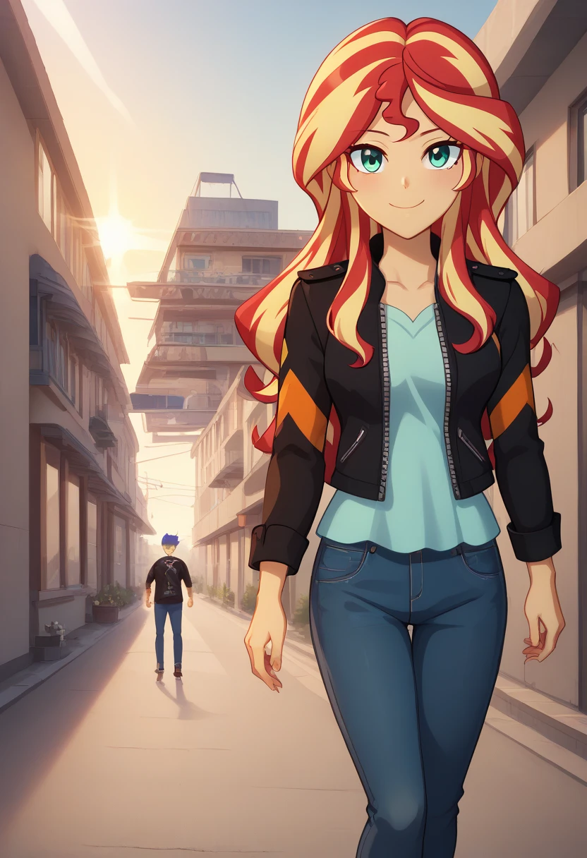 ": "((masterpiece)), ((highest quality)), anime-style manga illustration featuring Sunset Shimmer from G4 Equestria Girls gazing at Flash Sentry from various dynamic angles in the serene setting of a school courtyard.  
Key elements:  
- Sunset Shimmer stands near a large window in the school hallway, her vibrant fiery hair reflecting the soft, warm sunlight streaming through. Her gaze is focused on Flash Sentry, who is outside in the courtyard, exuding a calm and approachable demeanor.  
- **Kōkōtei (High school garden)**: The courtyard is detailed with benches, flower beds, and subtle background students, adding life to the scene.  
- Multiple angles showcase the interaction:  
  - **First angle:** A close-up of Sunset’s face, her expression soft and slightly shy, with her vibrant teal eyes glistening in the light.  
  - **Second angle:** A medium shot capturing Sunset leaning slightly on the windowsill, her hand resting on the frame, and Flash walking in the distance.  
  - **Third angle:** A wide shot from behind Sunset, framing her silhouette against the glowing courtyard and Flash glancing back at her with a faint smile.  
- Flash is dressed in his signature casual jacket and jeans, while Sunset wears her signature jacket over a colorful dress, both outfits detailed with clean lines and vibrant shading.  
- The lighting creates a warm, nostalgic atmosphere, with soft shadows and glowing highlights emphasizing the emotional connection.  
Perfect for manga or anime art projects capturing a tender, school-life moment filled with emotion and subtle storytelling.",
  "size"