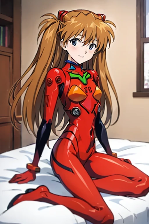 (( top quality )), ((masterpiece)), (be familiar with), perfect face, indoor, bedroom,  Watching Viewers ,
One woman,  Soryu Asuka Langley ,
開いた口,  ecstatic expression beside the piano, blush, smile,
 small tits,  flat chest, Young girl, Lori,  s,  girl,
 long hair,  twin tails,
Leg spread,