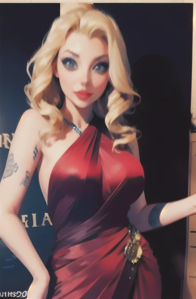 Lady Gaga wearing a black mermaid style dress with gold details on a black background