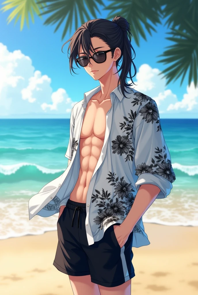 (1 boy,Be a man),Muscular anime guy in the gym, facial expression like masturbation, 1boy, bikini, Tight muscles, Broad shoulders, Handsome and old, Tiny underwear, Sexy, sex, Guy, Gay, Sea, jacket, sunglasses, boy, floral bikini, bright white hair, tight leg muscles, big Cook,