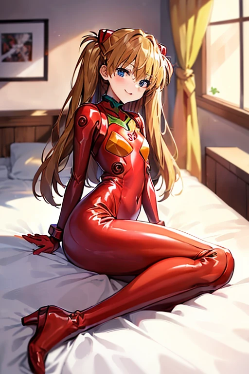 (( top quality )), ((masterpiece)), (be familiar with), perfect face, indoor, bedroom,  Watching Viewers ,
One woman,  Soryu Asuka Langley ,
開いた口,  ecstatic expression beside the piano, blush, smile,
 small tits,  flat chest, Young girl, Lori,  s,  girl,
 long hair,  twin tails,
Leg spread,