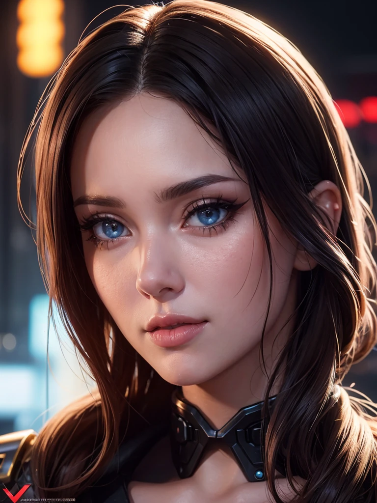 cyberpunk, a beautiful busty Veronika lake, elegant dress, captivating eyes, long eyelashes, high-quality portrait, realistic, photorealistic, detailed facial features, cinematic lighting, warm color tones, masterpiece, best quality, 8k, hyper-detailed