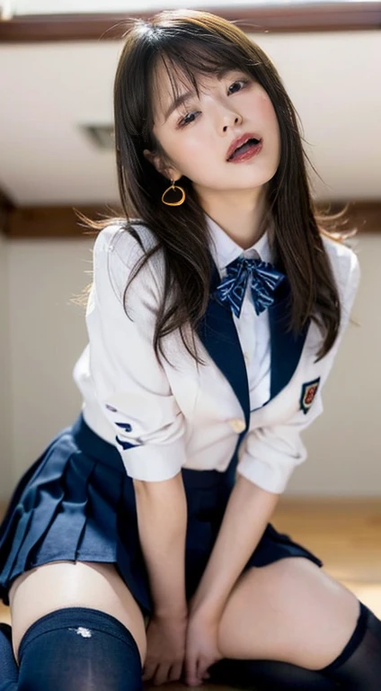  she wears the cutest high school uniform in the world、 Japanese high school girl 、The model is attractive, rich breasts , Beautiful bra, ( one girl 、 photorealistic:1.4、 Official Art、 ultra-detailed、 beautiful and aesthetic 、 beautiful faces、​masterpiece、 top quality 、 poses that sexually stimulate men、 charming eyes、 euphoric expression、 butt is small 、Colossal 、 breasts are exposed:1.5、(nude)、The cutest blazer in the world、The cutest blouse in the world、The cutest red ribbon in the world、最も beautiful faces、 the cutest earrings in the world 、 The World's Cutest Checked Miniskirt 、The cutest navy blue knee socks in the world、The cutest black loafers in the world、The cutest sleeping face in the world 、 World's Cutest Gravure Idol Pose Showing Off Her Cutest Groin in the World、The most attractive body in the world、 is shown、 school classroom、 open your legs wide :1.6、Touching the thighs、Showing off the cutest panties in the world、(( doggy style 、 your buttocks higher 、 Insert、Deep joy、 severe pain 、Intoxicated Eyes:1.2）,(  Aerial View :1.5）,  Despair, I feel like crying, exclamation mark、(( Panting intensely :1.2))、 ecstatic face、 climax expression 、 looks up at the 、 I look at the ceiling、(( open your eyes, Endure:1.5)), （ Watch Viewers ：1.1）, princess cut, black hair,pattsun maegami