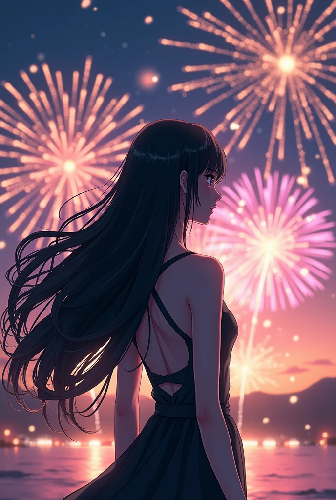 Vast night sky pictures,((Top quality:1.4),(Unparalleled masterpiece),Night Sky: 1.4,(Fireworks: 1.4, Aerial Fireworks: 1.4), highly detailed 8k CG unit,,Bokeh,Depth of field,, Beach, Sea, Volumetric Lighting,(Dynamic Composition: 1.4),Bikini girl standing on the beach, character 0.3, Very detailed, Colorful details, (Iridescent: 1.2), (glow illumination, atmosphere lighting), dreamy, magical, (solo: 1.2),