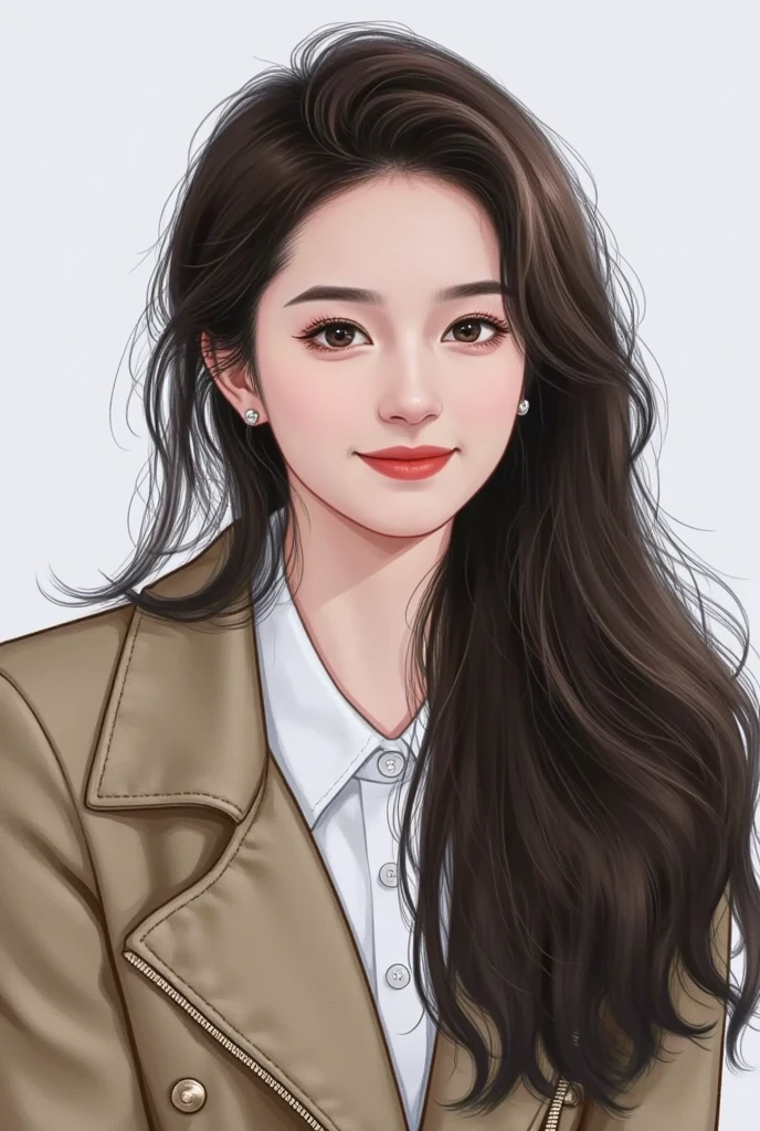  A picture of a woman with long hair wearing a jacket,   High-quality fan art  ,   Portrait of a black fan Yoshihide   , Bowart style  ,  realistic and cute girl painting , Portrait of a Korean actress ,   high quality portrait,    hand-drawn cartoon art style,   is trending on artstrations  ,   beautiful painting style  , 可爱的数字艺术,   High Quality Color Sketch  ,   cartoon style  