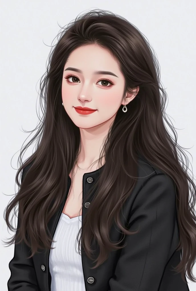  A picture of a woman with long hair wearing a jacket,   High-quality fan art  ,   Portrait of a black fan Yoshihide   , Bowart style  ,  realistic and cute girl painting , Portrait of a Korean actress ,   high quality portrait,    hand-drawn cartoon art style,   is trending on artstrations  ,   beautiful painting style  , 可爱的数字艺术,   High Quality Color Sketch  ,   cartoon style  