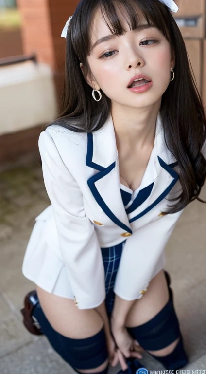 highest quality, shape, Very detailed, finely, High resolution, 8k wallpaper, Perfect and dynamic composition, Beautiful and detailed, Medium Hair, Mid-chest, Natural color lip, Sexy pose, Life form, View your viewers, smile, 13-year-old girl,Young face、、low length、Very small breasts、Ecstasy (school uniform:1.8、Exposing breasts), Cum in pussy, Sex, erotic, Fair skin, Whitening, (Sex, vaginal Sex:1.1), Cum in pussy, Heterosexual, Life form, Mole, Mole under eye