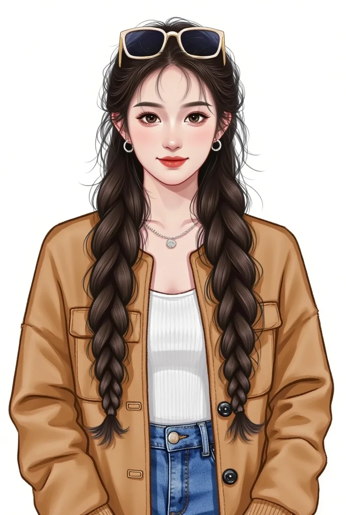  A drawing of a long-haired woman in a jacket,   High Quality Fanwork  ,  Portrait of jisoo blackpink  , Bowart style , Realistic cute girl drawing, Portrait of a Korean actress ,  high quality portrait,   hand-drawn cartoon art style,  trending on artstrations ,  beautiful painting style , 可爱的数字艺术,  High Quality Color Sketch ,  cartoon style 