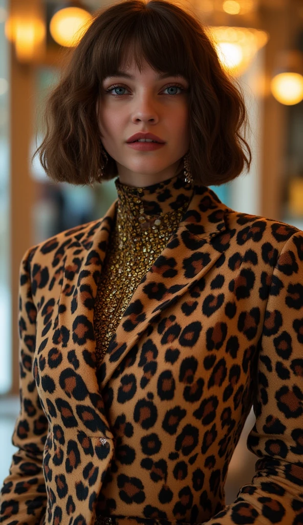 Portrait, winter fashion: luxe leopard  print  elegance 