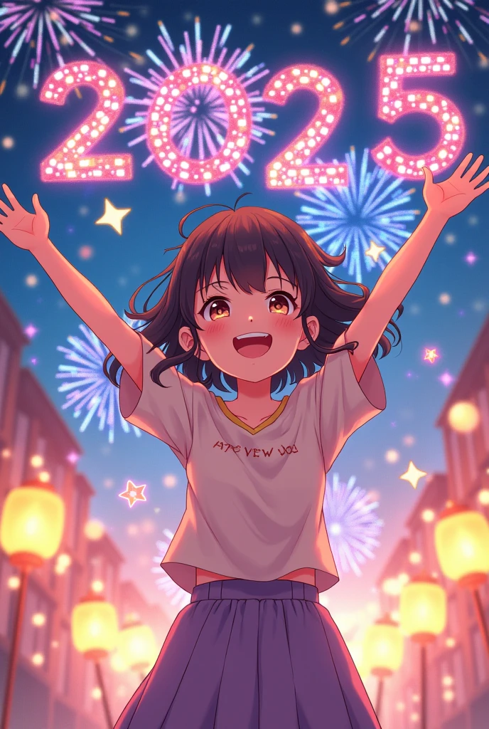 Anime, Cute Girl, Happy New Year, girl txt with a sign:"2024"