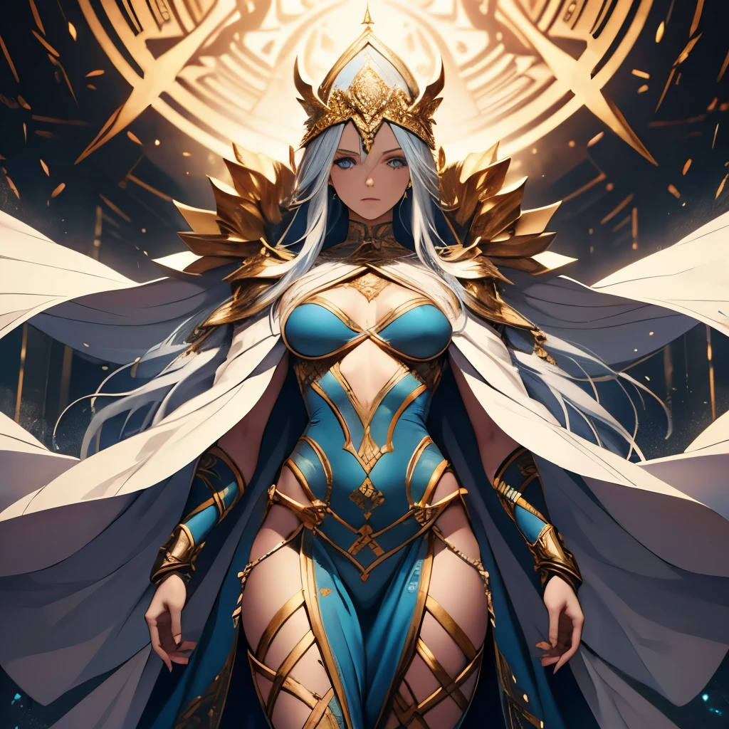 (Huang Li、high quality、Extremely detailed),Constellation-Sagittarius Goddess,Huge bow,The goddess draws the bow and shoots the arrow,Similar to Latin goodness,brave,capricious,Productivity,The face of enterprising and humanitarianism,Yellow hair,Ancient Greek costumes、Wrap Dress,The background is the universe,Crystal blue eyes(Eyes Details),Powerful appearance
