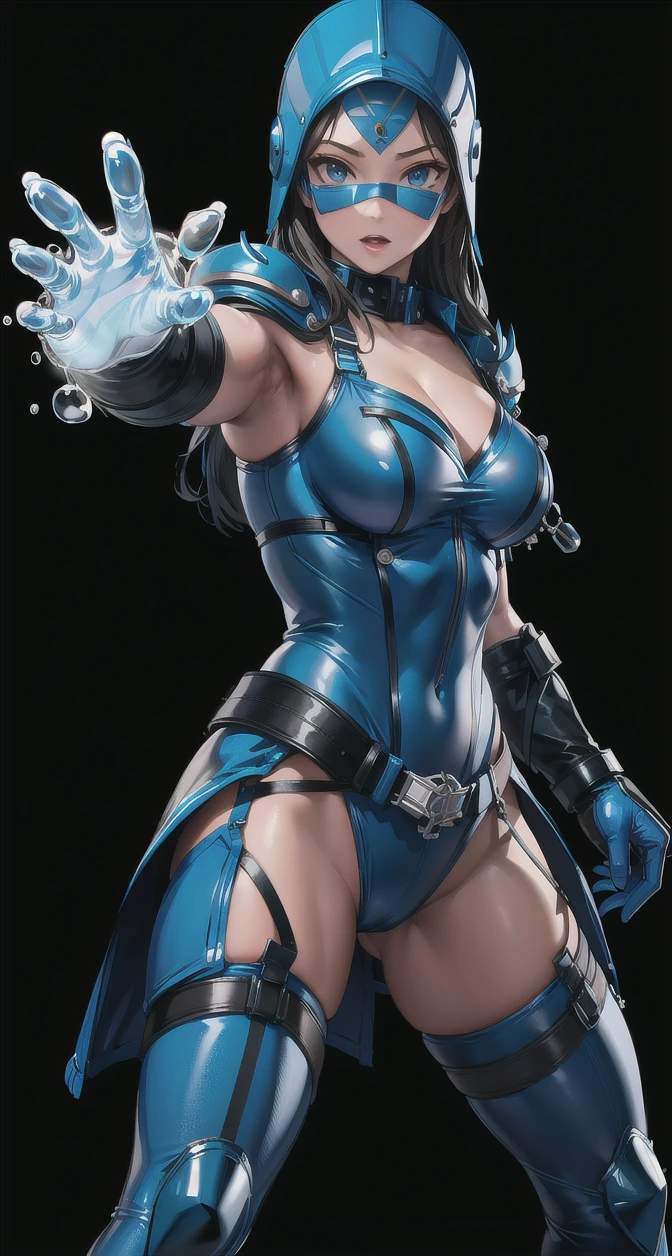 ultra-detailed, Explicit, Beautiful body, Beautiful Nose, Beautiful character design, perfect eyes, perfect face, ultra highres, 4K, beautiful legs, perfect legs, Nice hands, Perfect hand, Masterpiece, Best Quality, Highly detailed, illustration, absurdres, street fighter, doll suit, shadaloo doll, dollsuit, expressionless, blank eyes, looking at viewer, red gloves, emotionless, black latex, corrution, mind control, female combatant, full body, hypnotized, unhappy trance, full body suit, ribbed bodysuit, both arms at side, obey, perfect female body, extremely glossy latex, hypnosis, hypnoLora, empty eyes, Mind control device, poses, submissive_pose, Slave, hat, necktie, stand up straight, standing, standing at attention, hat, necktie, belt, latex, ribbed bodysuit, thighhighs, garter belt, Fighting Stance, extending the right arm from the shoulder into the air with a straightened hand, saluting, military, military saluting, salute, thigh boots, Yu-Gi-Oh!, 1girl, solo, animal ears, blue hair, blue eyes, cat ears, tail, cat tail, Ni-Ni the Mirror Mikanko