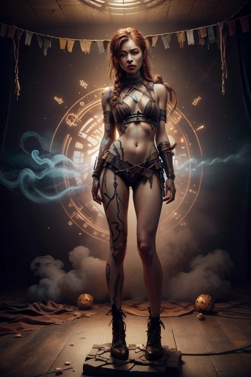 Realistic, Photorealistic, hiquality, RAW photo, Cute sexy woman, Shot Full Body, Detailed, perfect eyes, Messy Short Hair, in minimalist clothes with a black ribbon, luminism, 8K resolution, by Alphonse Mucha, Author: Giger, fractal isometrics details bioluminescence, Blurred background with steampunk elements, professional photoshoot, intricately-detailed, Cinematic, isometric, natural pose, dark aesthetic, Canon 6D, Depth of field